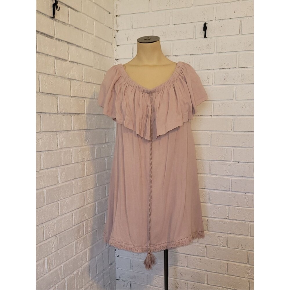 Easel Los Angeles Boho Ruffle Tunic Top Mauve Tassel Fringe Medium